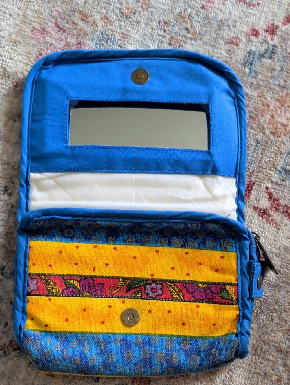 Laurel Burch Cat & Floral Zip Pouch With Mirror - Picture 2 of 5